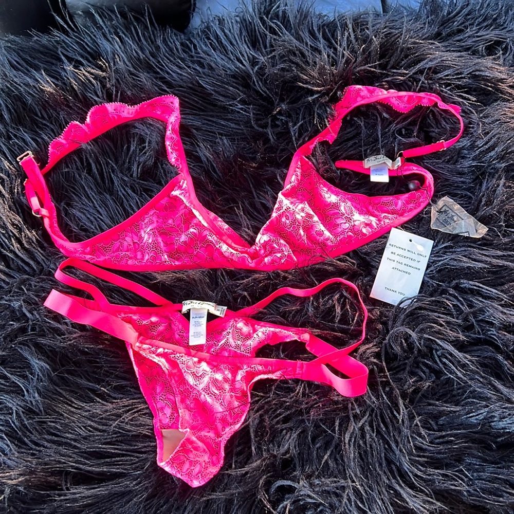 For Love & Lemons Skivvies Pink Large Bra + Small Panty